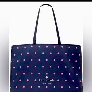 - NWOT Kate Spade XL polka dot Canvas Tote Reusable Shopping Beach/Pool Bag